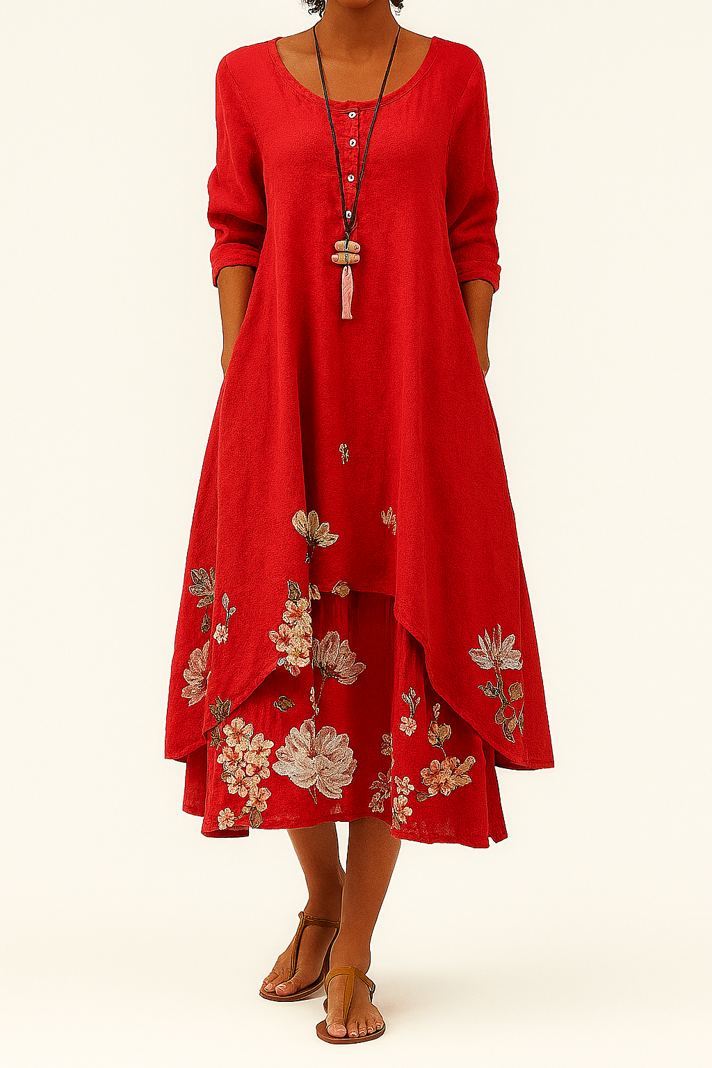 Damen Nachhaltiges Atmungsaktives Midi-Kleid mit Taschen, Ganzjahrestauglich