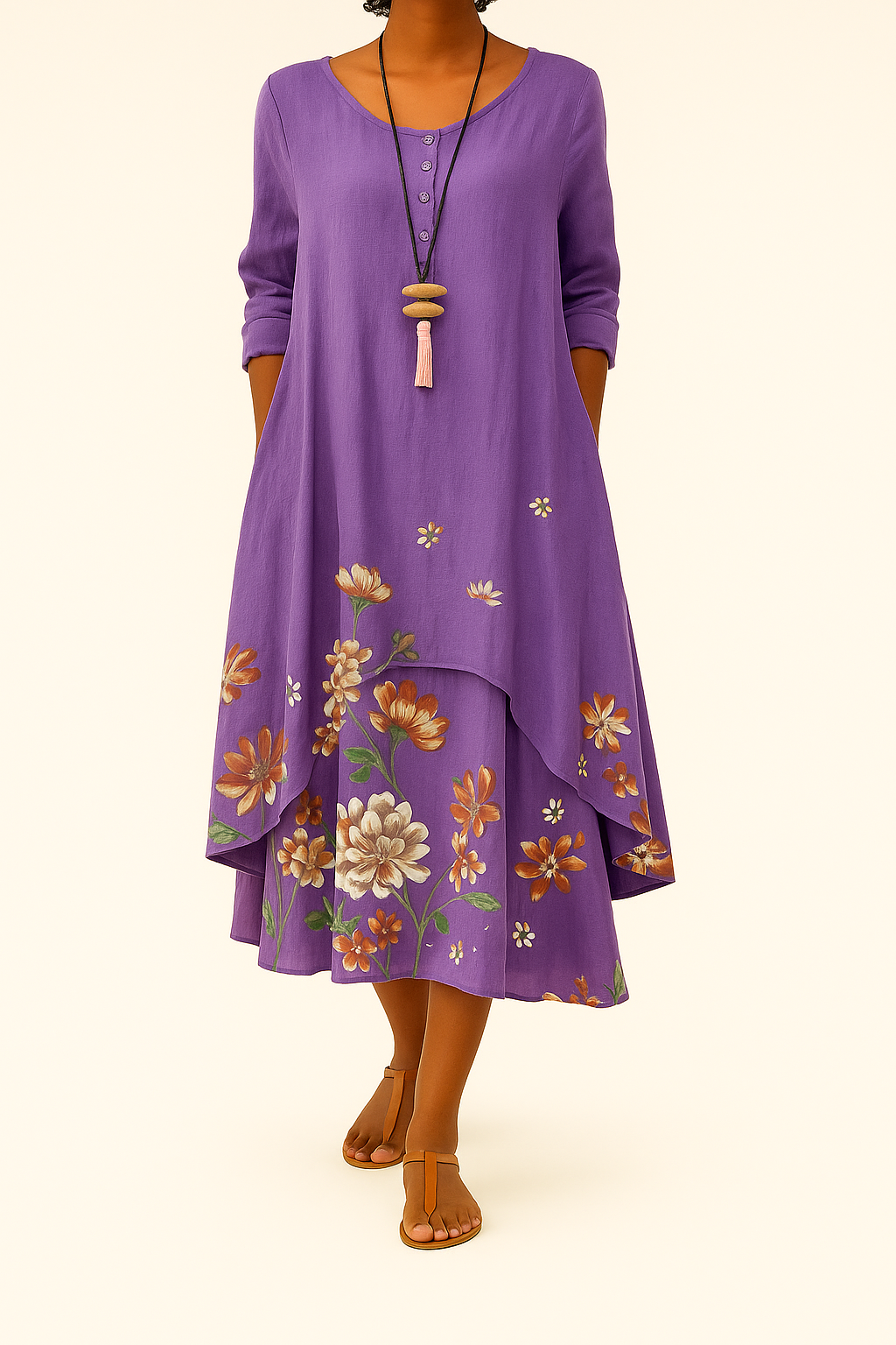 Damen Nachhaltiges Atmungsaktives Midi-Kleid mit Taschen, Ganzjahrestauglich