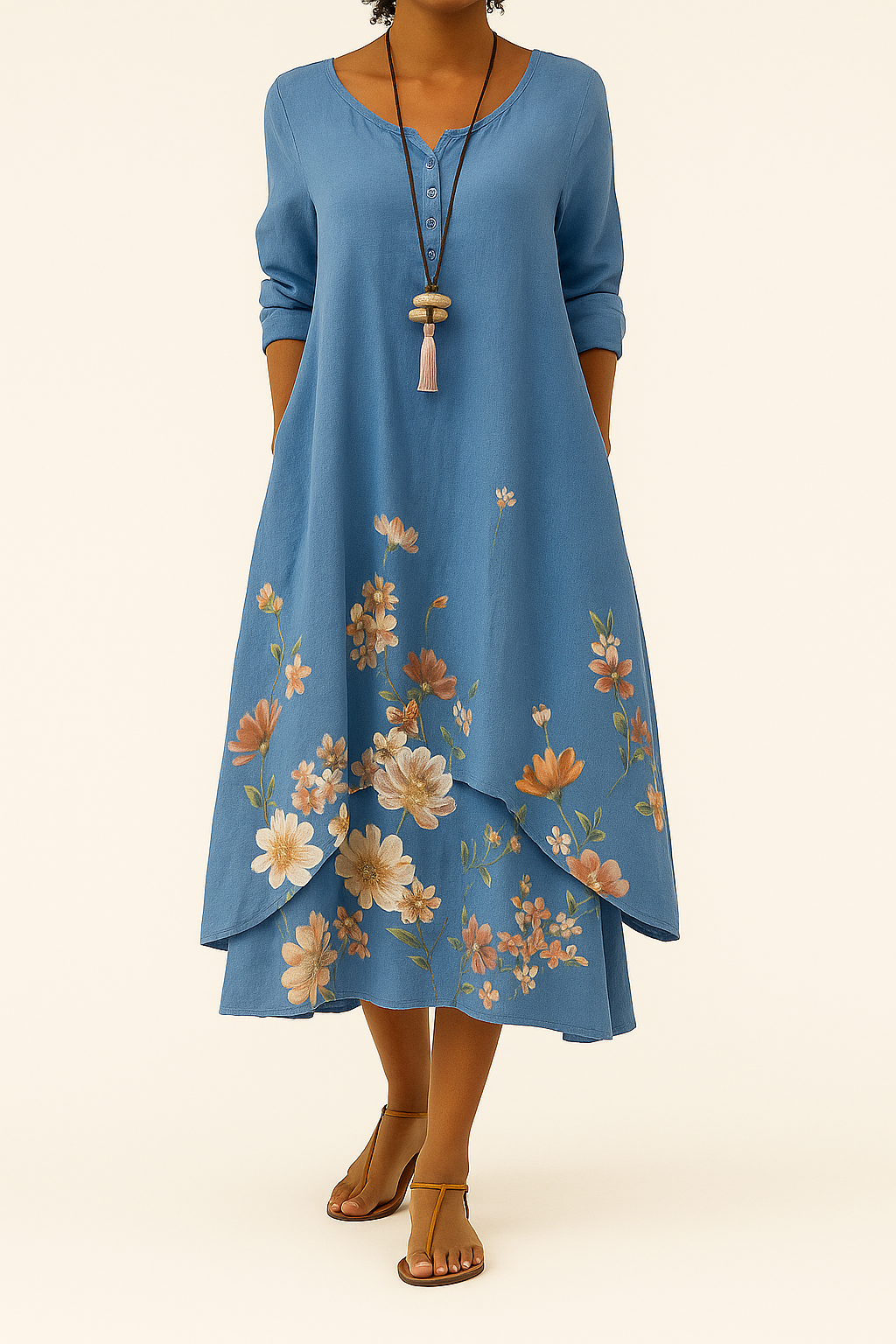 Damen Nachhaltiges Atmungsaktives Midi-Kleid mit Taschen, Ganzjahrestauglich
