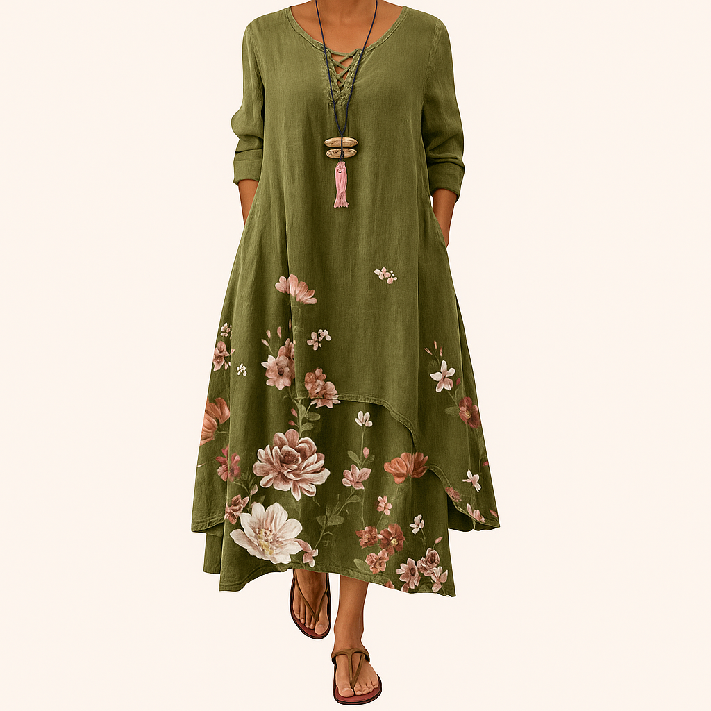 Damen Nachhaltiges Atmungsaktives Midi-Kleid mit Taschen, Ganzjahrestauglich