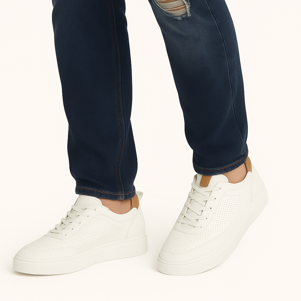 Herren Perforierte Leder-Sneaker mit Gepolsterter Sohle, Atmungsaktiv
