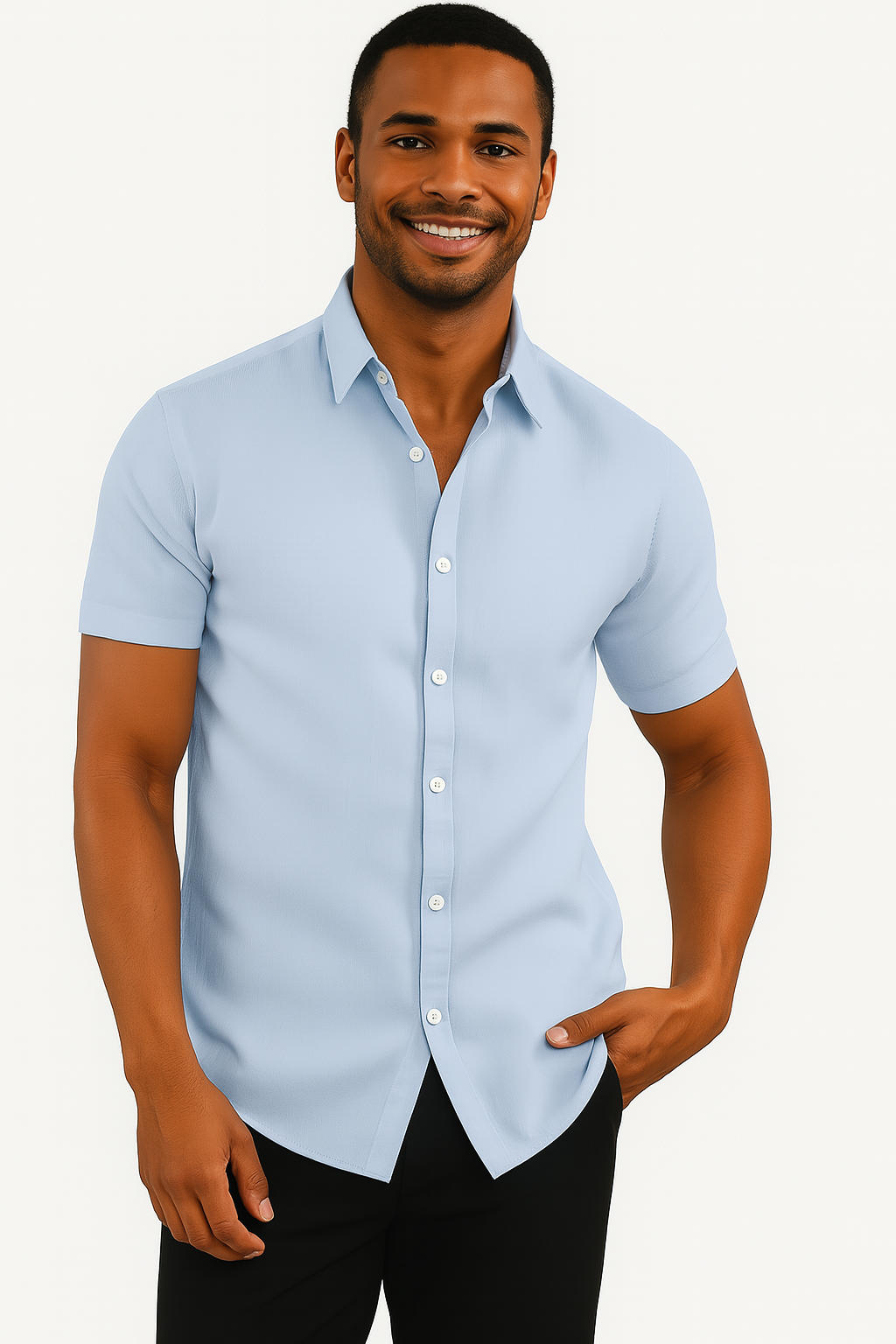Men’s Cotton Short Sleeve Button‑Down Shirt – Casual Summer Tailored Fit
