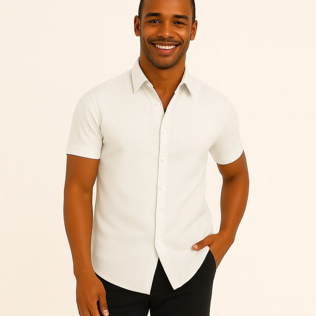 Men’s Cotton Short Sleeve Button‑Down Shirt – Casual Summer Tailored Fit