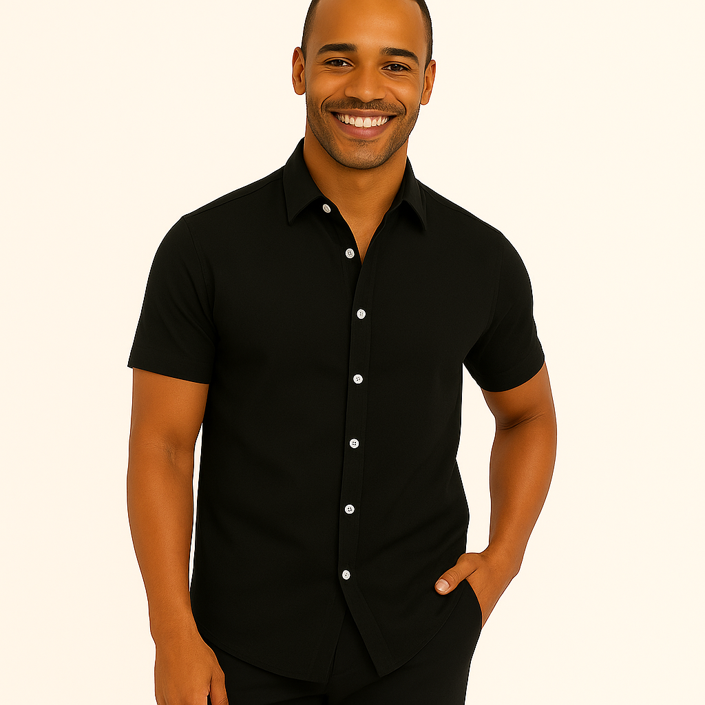 Men’s Cotton Short Sleeve Button‑Down Shirt – Casual Summer Tailored Fit