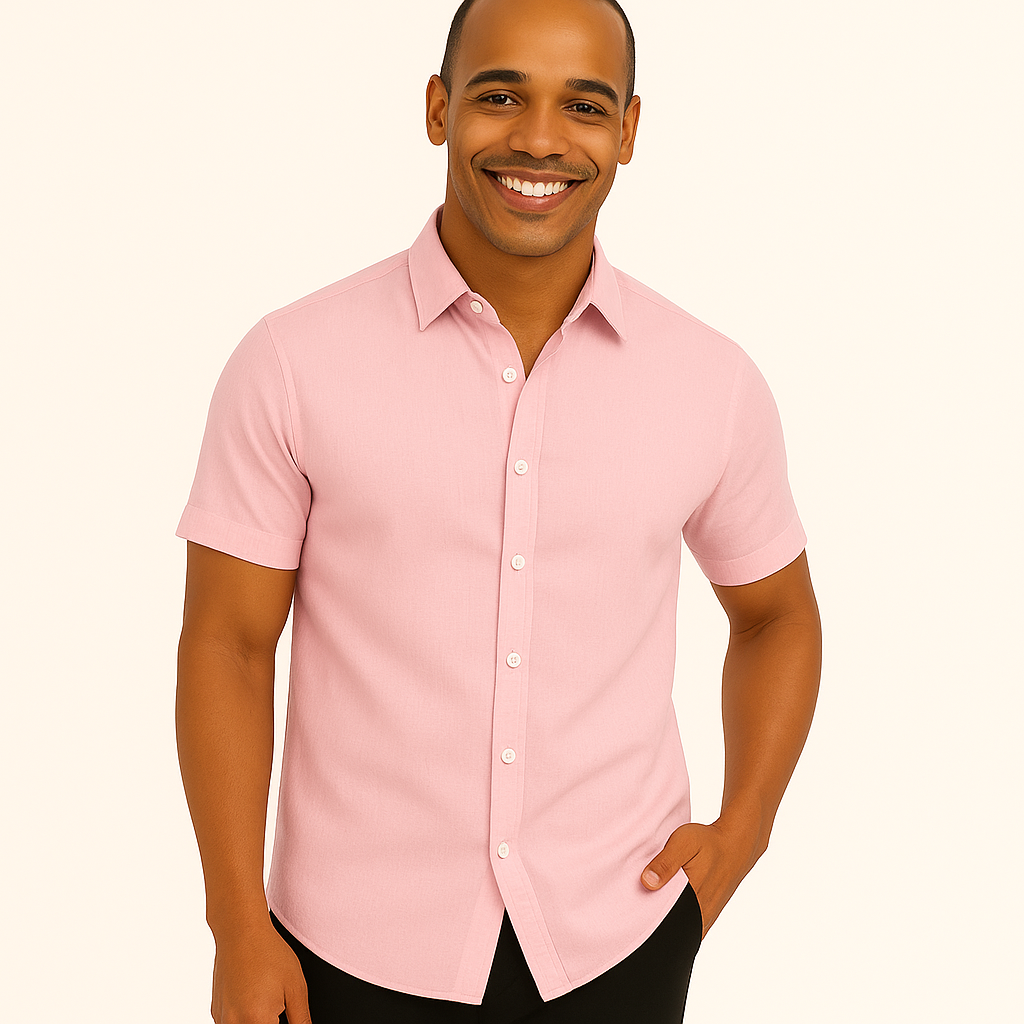 Men’s Cotton Short Sleeve Button‑Down Shirt – Casual Summer Tailored Fit