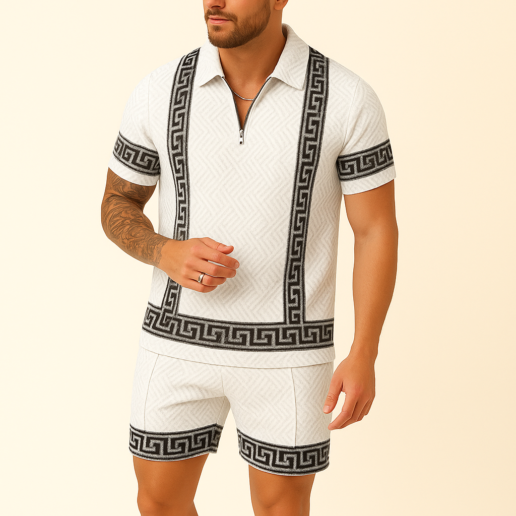 Herren Zip-Polo & Shorts Set – Strukturierter 2-teiliger Freizeit-Co-Ord