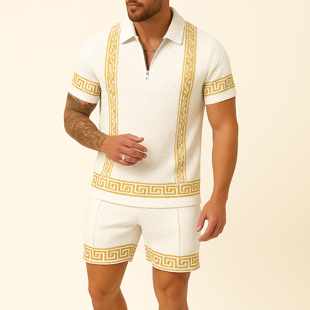 Herren Zip-Polo & Shorts Set – Strukturierter 2-teiliger Freizeit-Co-Ord