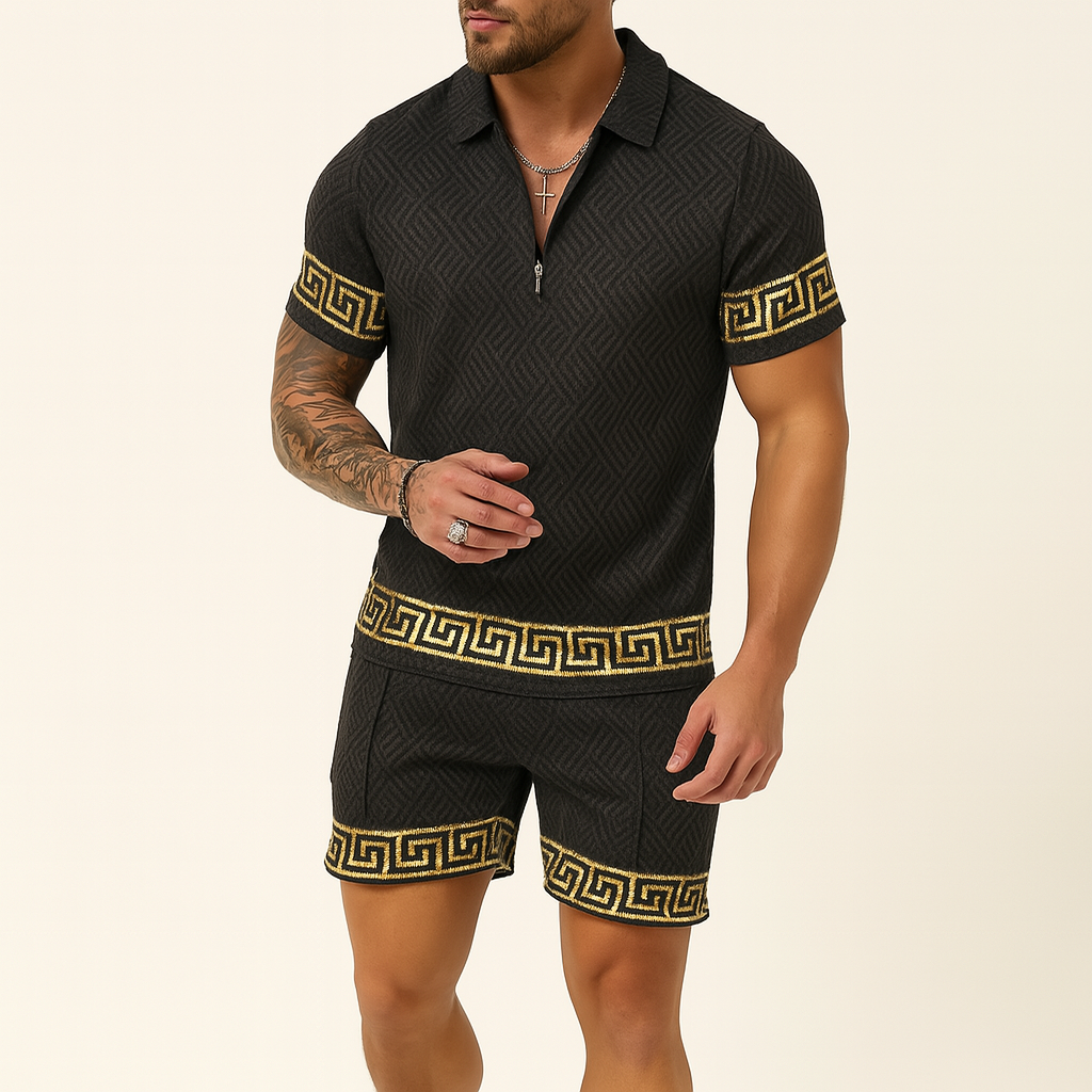 Herren Zip-Polo & Shorts Set – Strukturierter 2-teiliger Freizeit-Co-Ord