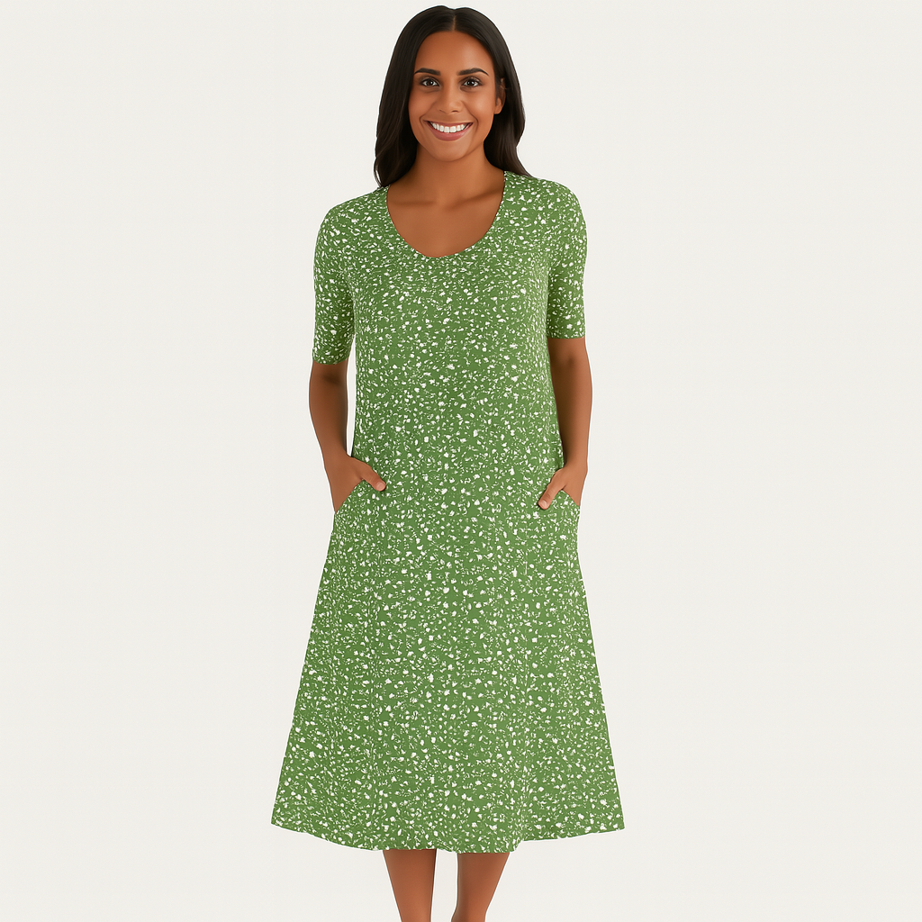 Damen Leichtes V-Ausschnitt Sommer-Casual-Kleid – Kurzarm