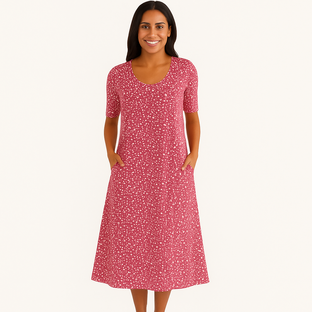 Damen Leichtes V-Ausschnitt Sommer-Casual-Kleid – Kurzarm