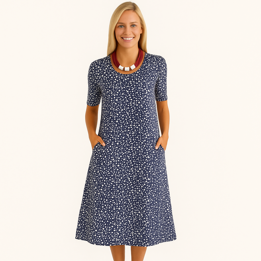 Damen Leichtes V-Ausschnitt Sommer-Casual-Kleid – Kurzarm