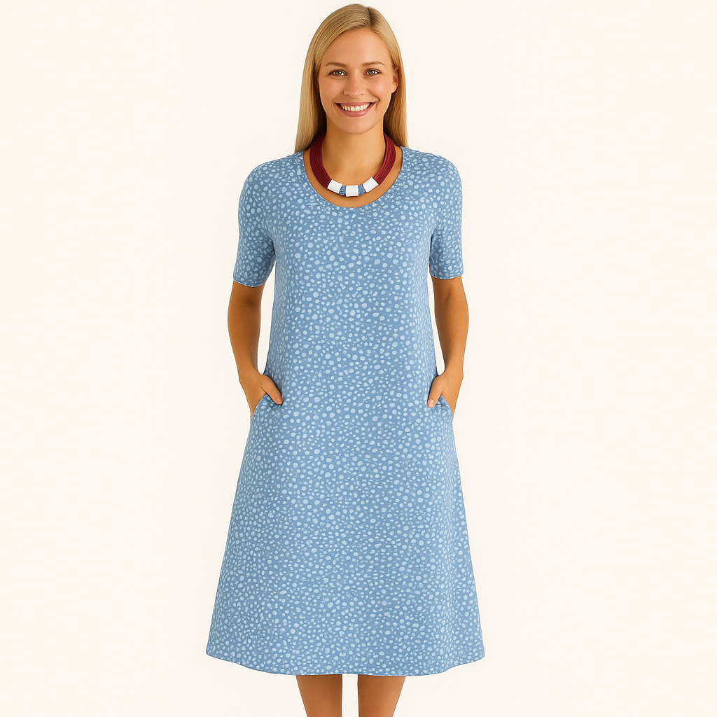 Damen Leichtes V-Ausschnitt Sommer-Casual-Kleid – Kurzarm