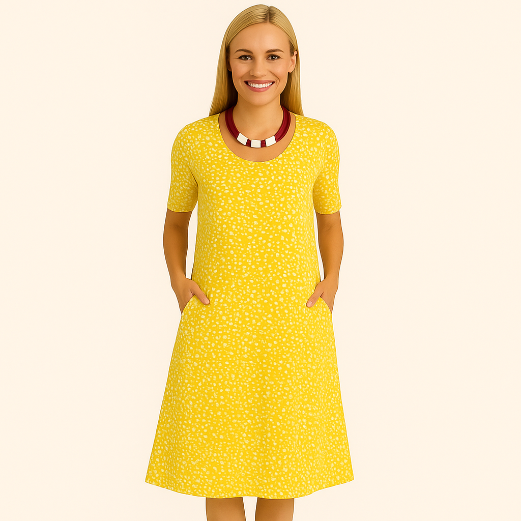 Damen Leichtes V-Ausschnitt Sommer-Casual-Kleid – Kurzarm