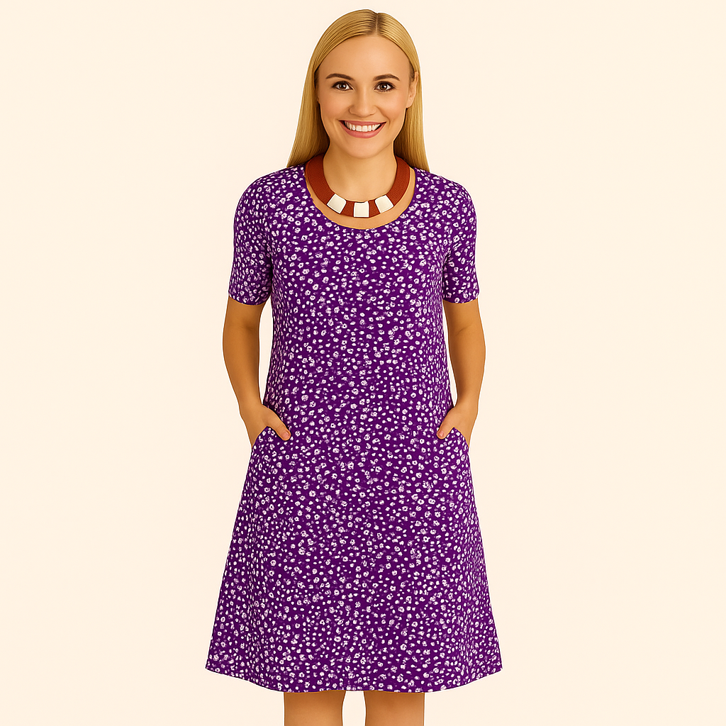 Damen Leichtes V-Ausschnitt Sommer-Casual-Kleid – Kurzarm