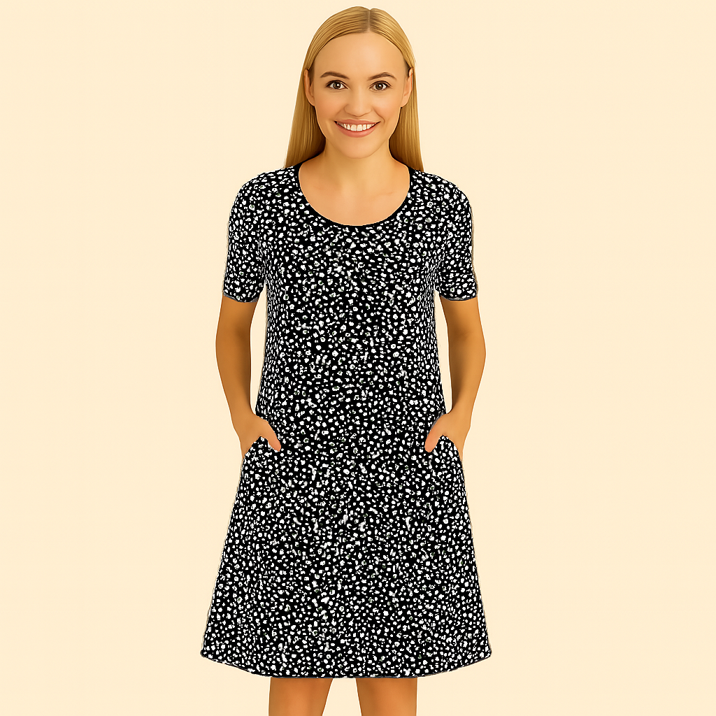 Damen Leichtes V-Ausschnitt Sommer-Casual-Kleid – Kurzarm