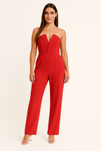 Damen Trägerloser Jumpsuit mit weitem Bein und Taschen für Abendmode