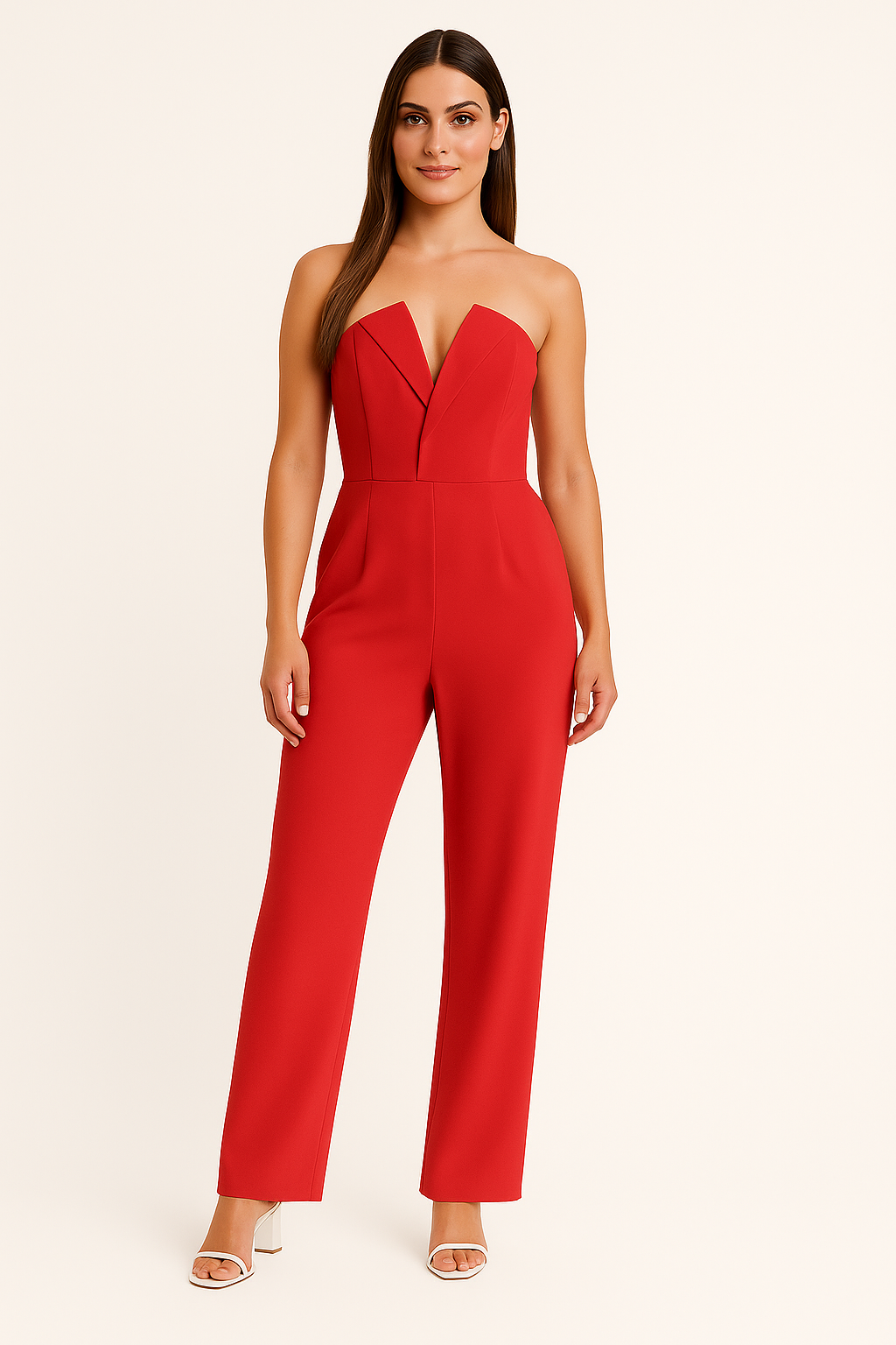 Damen Trägerloser Jumpsuit mit weitem Bein und Taschen für Abendmode