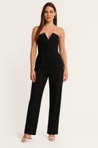 Damen Trägerloser Jumpsuit mit weitem Bein und Taschen für Abendmode