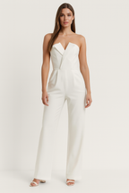 Damen Trägerloser Jumpsuit mit weitem Bein und Taschen für Abendmode