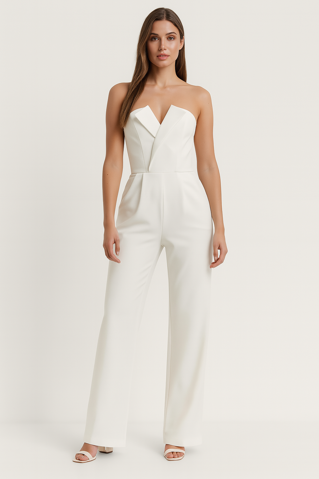 Damen Trägerloser Jumpsuit mit weitem Bein und Taschen für Abendmode
