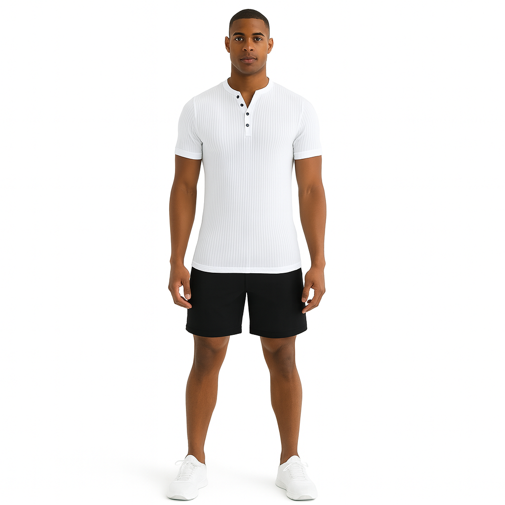 Herren Muskelbetontes Henley T-Shirt – Kurzarm Slim Fit Freizeitshirt