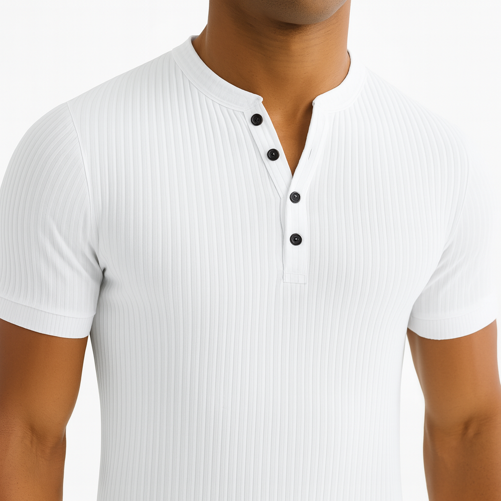 Herren Muskelbetontes Henley T-Shirt – Kurzarm Slim Fit Freizeitshirt