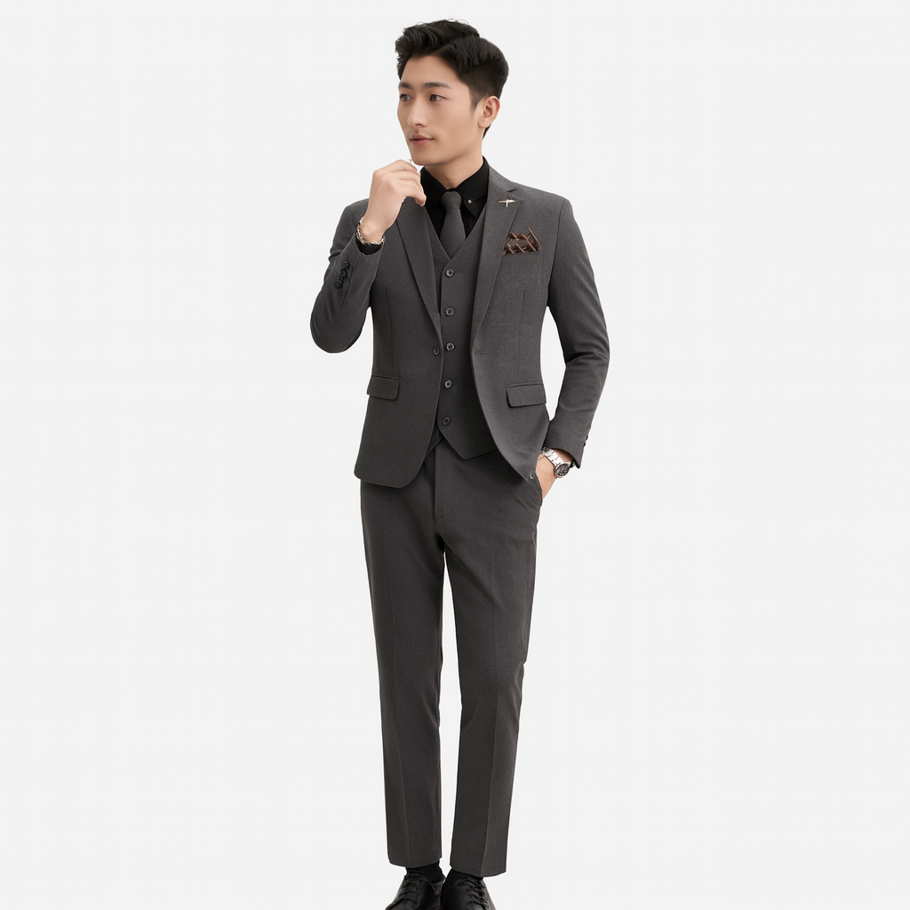 Herren 3-teiliger Anzug mit Reversjacke, Weste und Hose