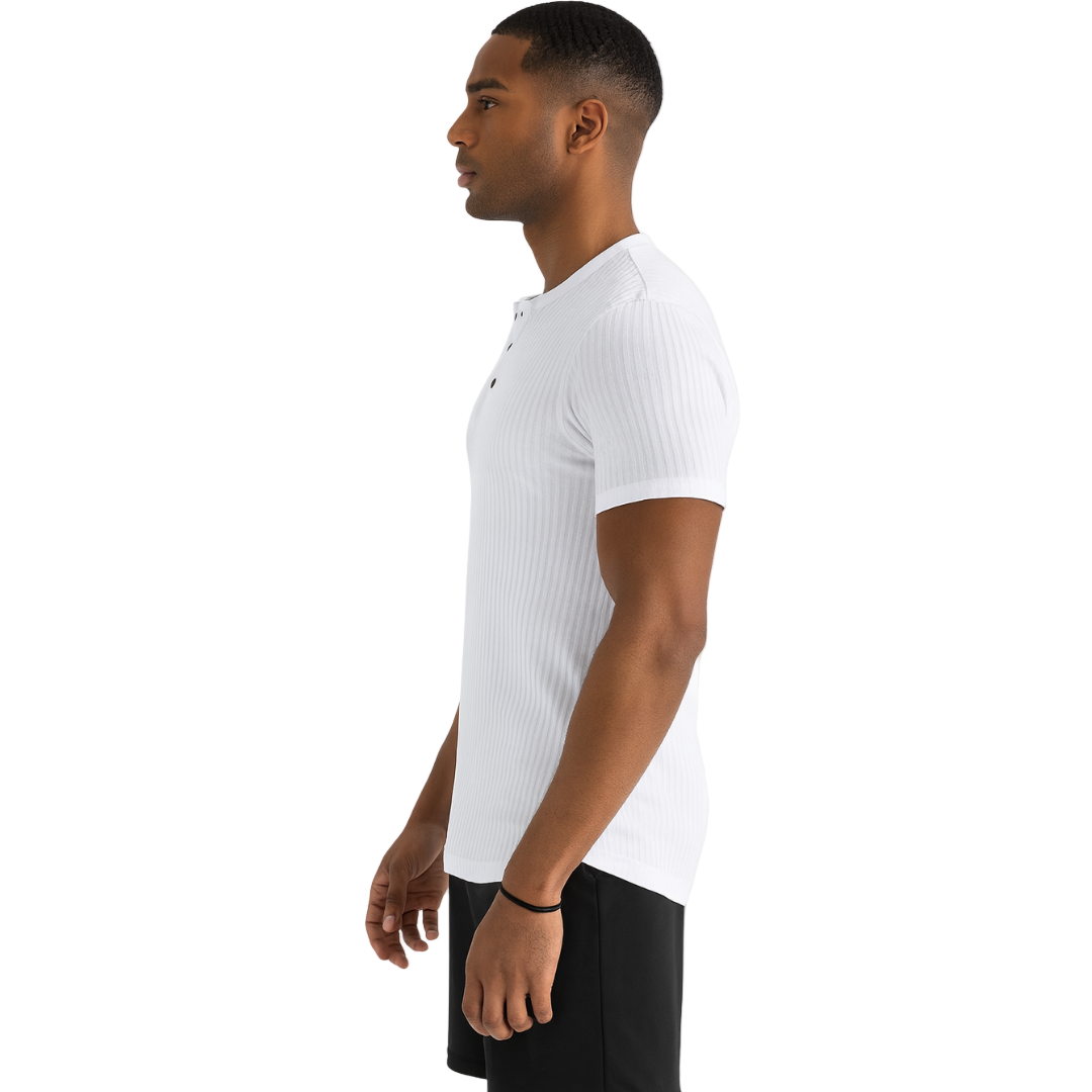 Herren Muskelbetontes Henley T-Shirt – Kurzarm Slim Fit Freizeitshirt