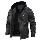 Herren Schwarze Zip-Up Lederjacke – Klassische lässige Oberbekleidung