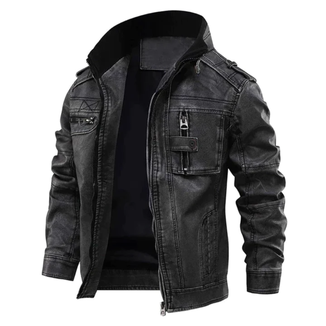 Herren Schwarze Zip-Up Lederjacke – Klassische lässige Oberbekleidung